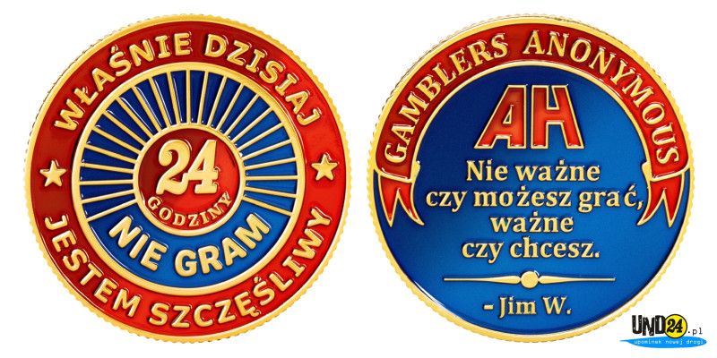 Medal Anonimowi Hazardziści - 24 Godziny - Właśnie Dzisiaj Jestem Szczęśliwy - Nie Gram - Kolorowy w Amerykańskim Stylu